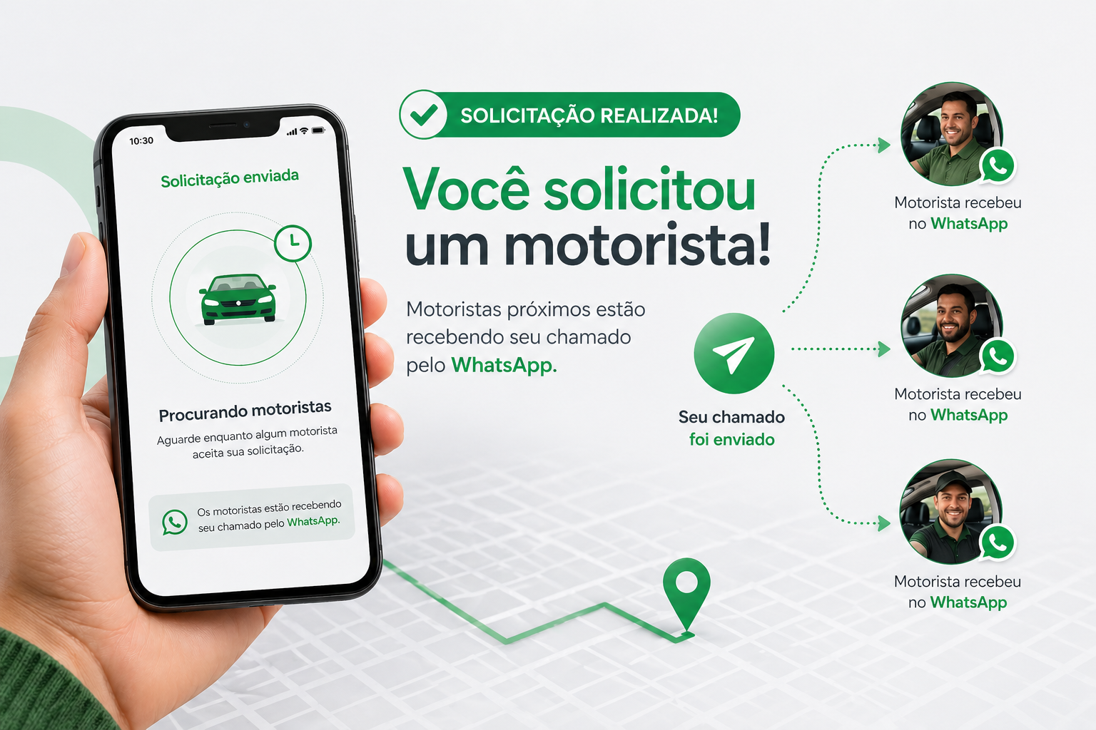 Solicitação enviada para motoristas pelo WhatsApp